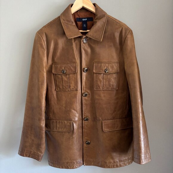 90s Camel Brown Leather Jacket - Picture 1 of 12